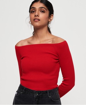 Superdry Lucie Bardot Knit Női Kötöttáru Piros | TFOHJ6140